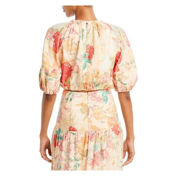 SIGNIFICANT OTHER Womens Pink Back Elastic Trim Short Sleeve Crop Top 8 - Picture 2 of 3